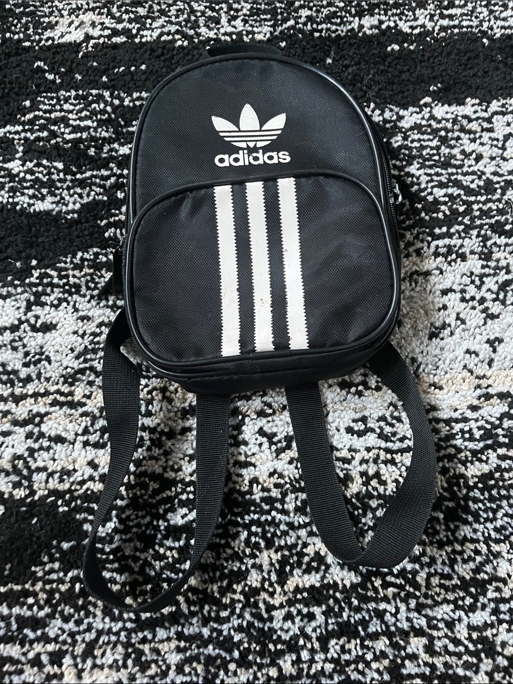 adidas Black Mini Backpack with White Stripes
